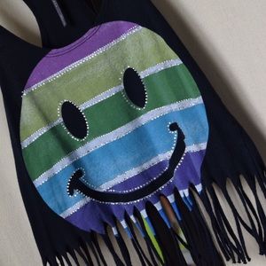 Black Fringe Racerback - Rhinestone Smile Graphic